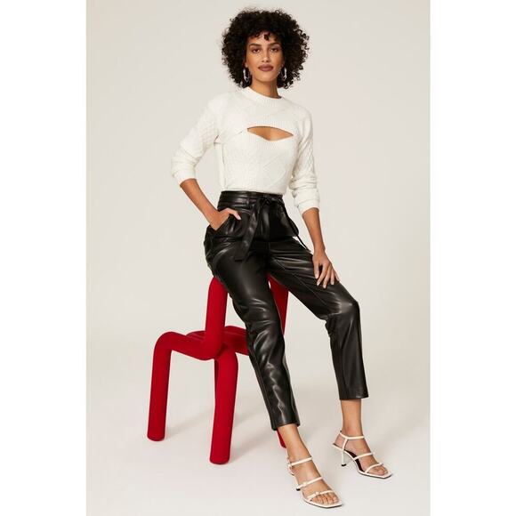 Peter Som x RTR Black Faux Leather Tie Waist Pants Size 14 - Picture 1 of 8